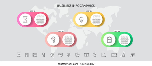 Vector infographic template circles for four icons, diagram, graph, presentation. Business concept with 4 options. For content, flowchart, steps, timeline, workflow, marketing, banner, web, chart