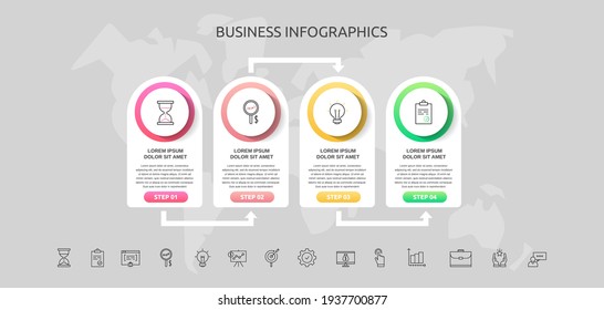 Vektor-Infografik-Vorlagenkreise für vier Etiketten, Diagramm, Grafik, Präsentation. Geschäftskonzept mit 4 Optionen. Für Ablaufdiagramm, Workflow, Marketing, Banner, Web, Diagramm