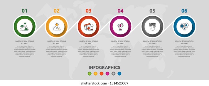 Vector infographic template circles for six paper label, diagram, graph, presentation. Business concept with 6 options. Blank space for content, step for step, timeline, workflow, marketing, web