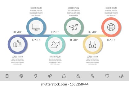 Vector infographic template circles for six paper label, diagram, graph, presentation. Business concept with 6 options. Blank space for content, step for step, timeline, workflow, marketing, web