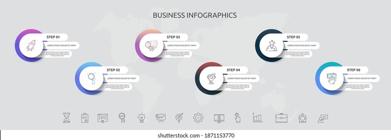 Vector infographic template circles for six icons, diagram, graph, presentation. Business concept with 6 options. For content, flowchart, steps, timeline, workflow, marketing, banner, web, chart