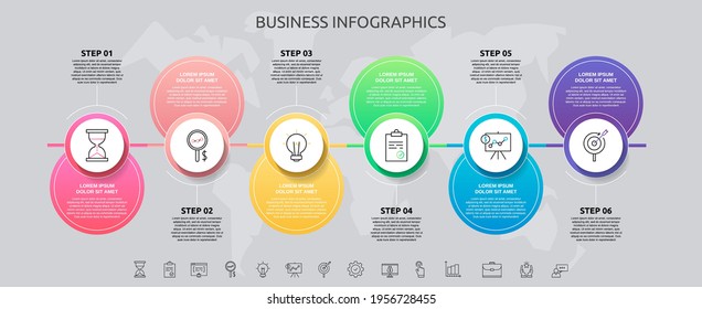 círculos de plantilla de infografía vectorial para seis iconos, diagrama, gráfico, presentación. Concepto de negocio con 6 opciones. Para contenido, pasos, línea de tiempo, banner, web, gráfico
