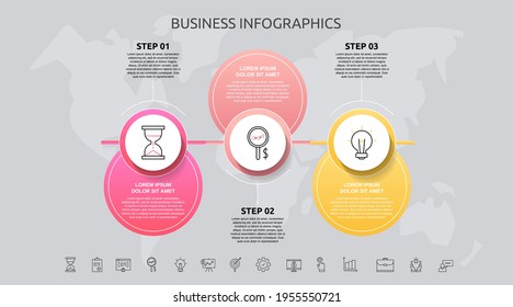 Vector infographic template circles for three labels, diagram, graph, presentation. Business concept with 3 options. For content, steps, workflow, marketing, levels, chart