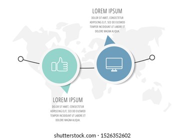 Vector infographic template circles for two paper label, diagram, graph, presentation. Business concept with 2 options. Blank space for content, step for step, timeline, workflow, marketing, web