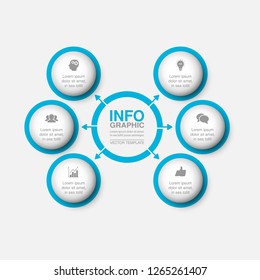 Vector infographic template for circular diagram, graph, presentation, chart, business concept with 6 options.