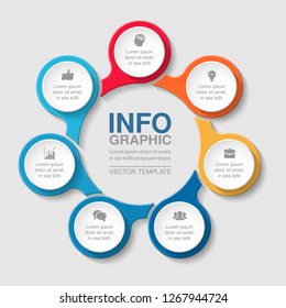 Vector infographic template for circular diagram, graph, presentation, chart, business concept with 7 options.