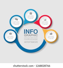 Vector infographic template for circular diagram, graph, presentation, chart, business concept with 5 options.