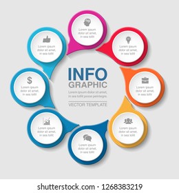Vector infographic template for circular diagram, graph, presentation, chart, business concept with 8 options.