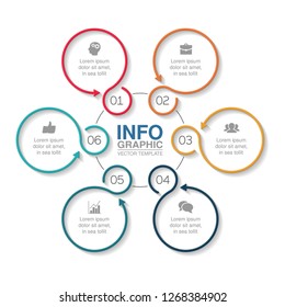 Vector infographic template for circular diagram, graph, presentation, chart, business concept with 6 options.