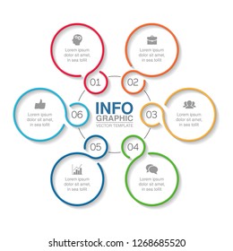 Vector infographic template for circular diagram, graph, presentation, chart, business concept with 6 options.