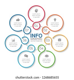 Vector infographic template for circular diagram, graph, presentation, chart, business concept with 7 options.