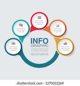 Vector infographic template for circular diagram, graph, presentation, chart, business concept with 5 options.