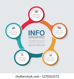 Vector infographic template for circular diagram, graph, presentation, chart, business concept with 5 options.