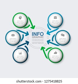 Vector infographic template for circular diagram, graph, presentation, chart, business concept with 6 options.