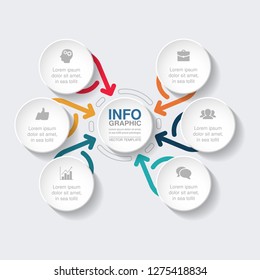 Vector infographic template for circular diagram, graph, presentation, chart, business concept with 6 options.