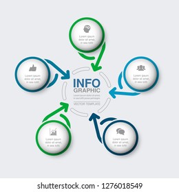 Vector infographic template for circular diagram, graph, presentation, chart, business concept with 5 options.