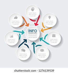 Vector infographic template for circular diagram, graph, presentation, chart, business concept with 7 options.