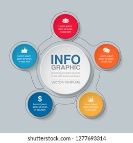 Vector infographic template for circular diagram, graph, presentation, chart, business concept with 5 options.