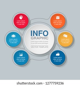 Vector infographic template for circular diagram, graph, presentation, chart, business concept with 6 options.