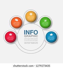 Vector infographic template for circular diagram, graph, presentation, chart, business concept with 5 options.
