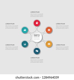 Vector infographic template for circular diagram, graph, presentation, chart, business concept with 6 options.