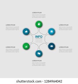 Vector infographic template for circular diagram, graph, presentation, chart, business concept with 6 options.