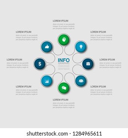 Vector infographic template for circular diagram, graph, presentation, chart, business concept with 8 options.