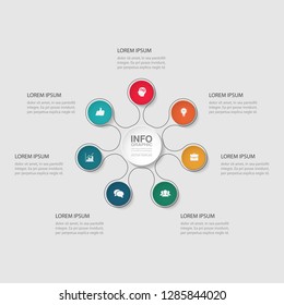 Vector infographic template for circular diagram, graph, presentation, chart, business concept with 7 options.