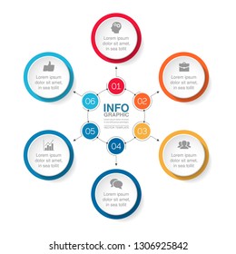Vector infographic template for circular diagram, graph, presentation, chart, business concept with 6 options.