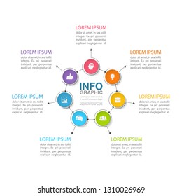 Vector infographic template for circular diagram, graph, presentation, chart, business concept with 7 options.