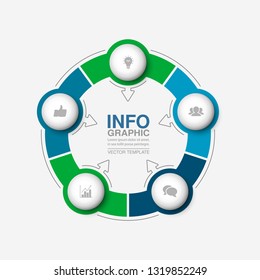 Vector infographic template for circular diagram, graph, presentation, chart, business concept with 5 options.