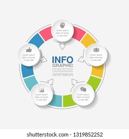 Vector infographic template for circular diagram, graph, presentation, chart, business concept with 5 options.