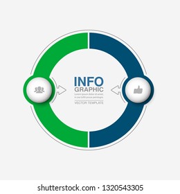 Vector infographic template for circular diagram, graph, presentation, chart, business concept with 2 options.