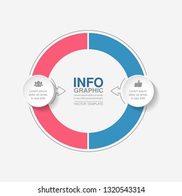 Vector infographic template for circular diagram, graph, presentation, chart, business concept with 2 options.