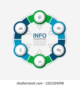 Vector infographic template for circular diagram, graph, presentation, chart, business concept with 6 options.