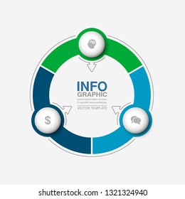 Vector infographic template for circular diagram, graph, presentation, chart, business concept with 3 options.