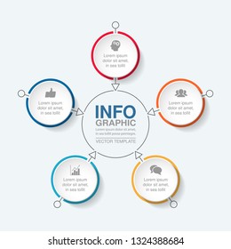 Vector infographic template for circular diagram, graph, presentation, chart, business concept with 5 options.