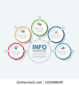 Vector infographic template for circular diagram, graph, presentation, chart, business concept with 5 options.
