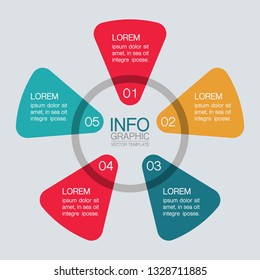 Vector infographic template for circular diagram, graph, presentation, chart, business concept with 5 options.