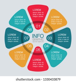 Vector infographic template for circular diagram, graph, presentation, chart, business concept with 8 options.