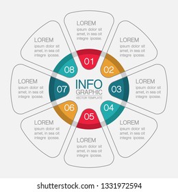 Vector infographic template for circular diagram, graph, presentation, chart, business concept with 8 options.