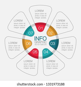 Vector infographic template for circular diagram, graph, presentation, chart, business concept with 7 options.