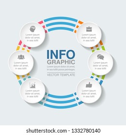 Vector infographic template for circular diagram, graph, presentation, chart, business concept with 6 options.