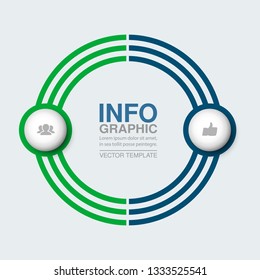 Vector infographic template for circular diagram, graph, presentation, chart, business concept with 2 options.