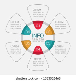 Vector infographic template for circular diagram, graph, presentation, chart, business concept with 6 options.