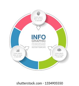 Vector infographic template for circular diagram, graph, presentation, chart, business concept with 3 options.