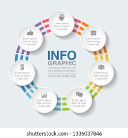 Vector infographic template for circular diagram, graph, presentation, chart, business concept with 7 options.