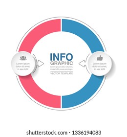 Vector infographic template for circular diagram, graph, presentation, chart, business concept with 2 options.