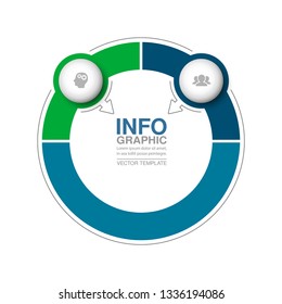 Vector infographic template for circular diagram, graph, presentation, chart, business concept with 2 options.