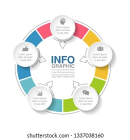 Vector infographic template for circular diagram, graph, presentation, chart, business concept with 5 options.